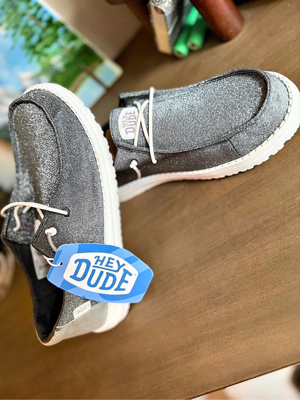 Hey Dude Wendy Metallic Sparkle Sneakers Gray & White